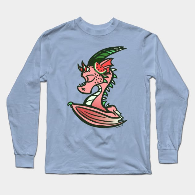 Watermelon Dragon Long Sleeve T-Shirt by Jan Grackle